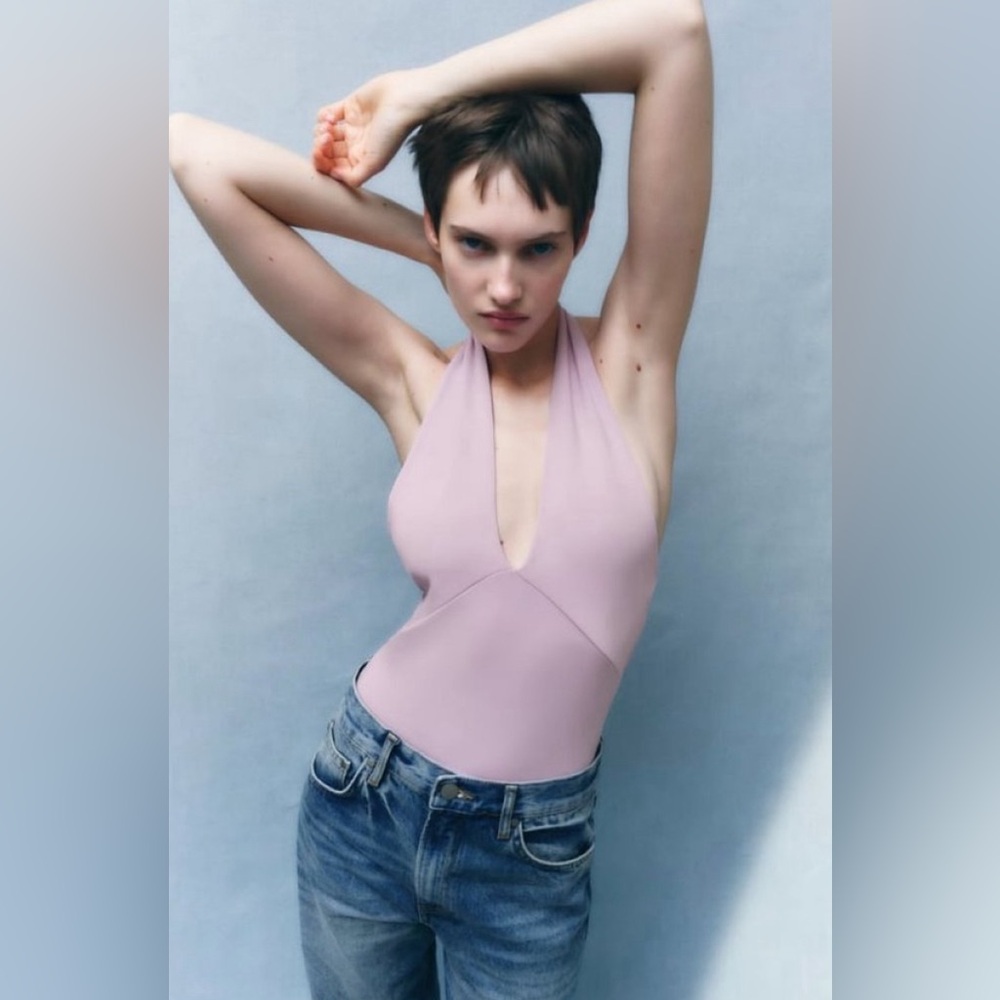 ZARA size Large Lavender Wrap Halter Bodysuit NEW